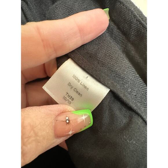 Talbots Woman's Petite Size Large Signature 100% Black Linen Trouser Pants - Picture 5 of 10